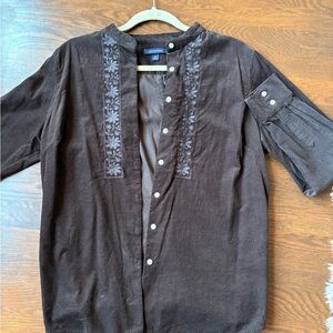 Lands' End Brown Corduroy Shirt with Floral Embroidery